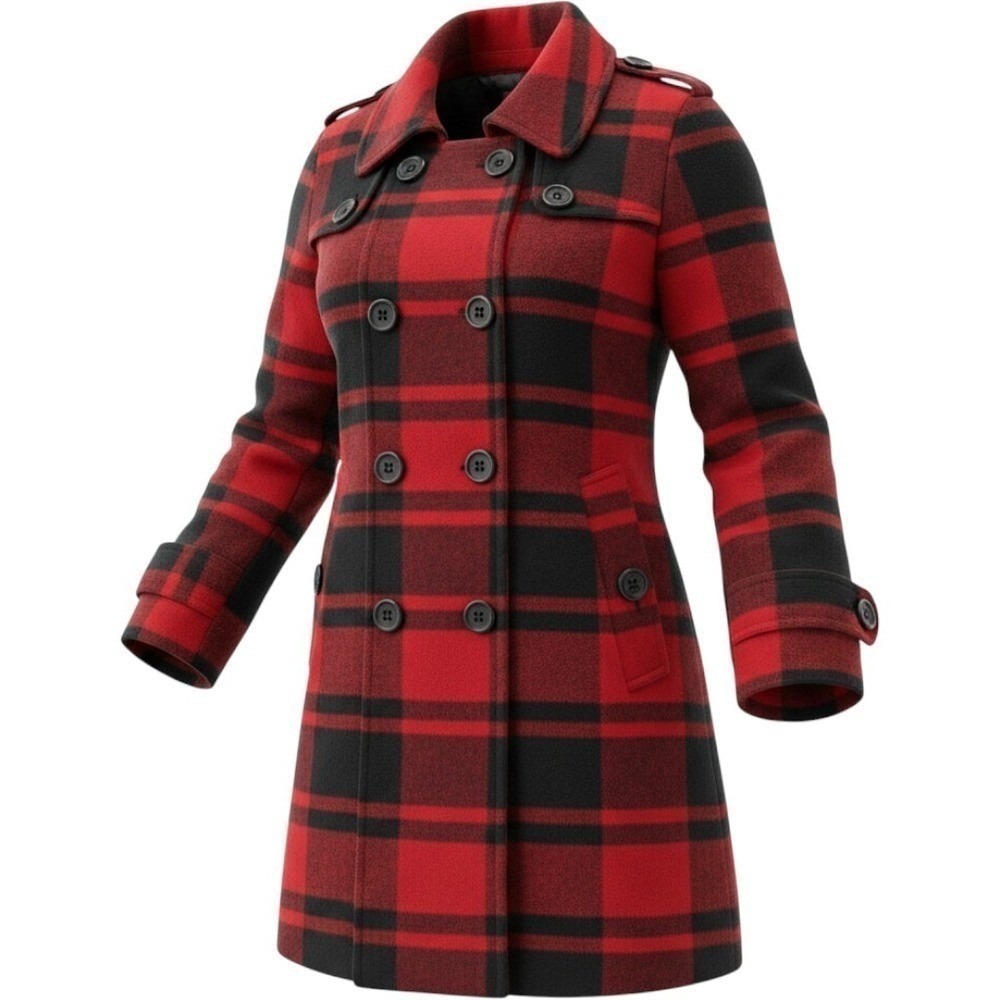 BB Dakota Red Buffalo Plaid Wool Blend Pea Coat Women Medium Winter Jacket